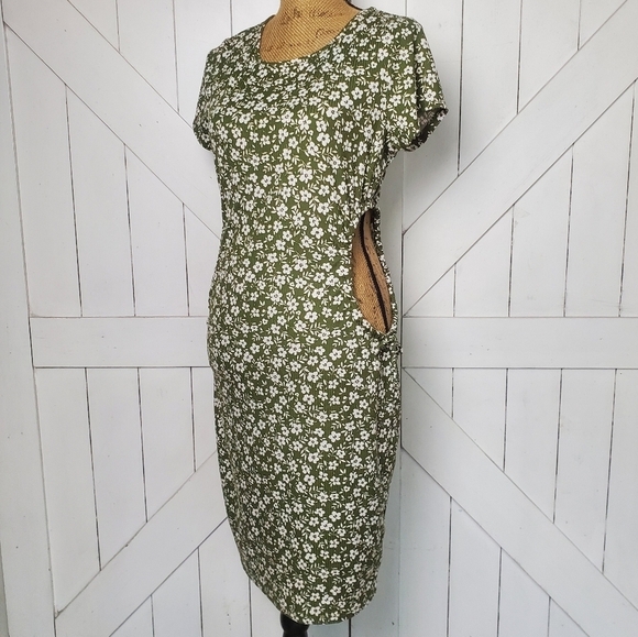 Jessica Simpson Floral Green/White Dress Hip Cut Out Women's Size XL * - Picture 1 of 14